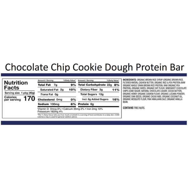 chocolate chip cookie dough protein bar back
