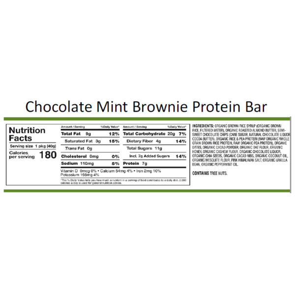 chocoloate mint brownie protein bar back